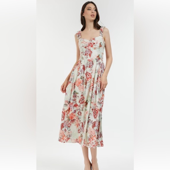 Guess Floral Green and Pink Susanna Midi Dress Size M - Picture 3 of 15